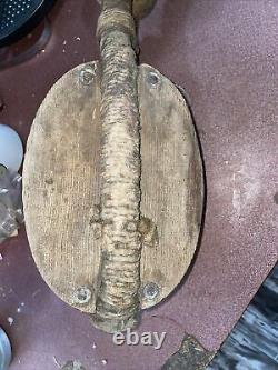 Rare Large B & M RR Wooden and Rope Block and Tackle Pulley