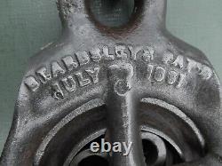 Rare NY 1861 Levi Beardsley Cast Iron Drop Pulley & Hook Unique Roller Bearings