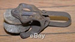 Rare antique 1800's cast iron & wood barn pulley collectible mark 20 G. B Weeks