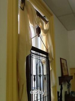 Recycled, Repurposed, Horse Yolk, Block & Tackle With Antique Stainglass Window