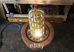 Repurposed Vintage Industrial Flat Pulley & Cast Iron Lamp Steampunk