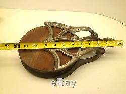 Set Of 3 Matching Nice Nos Vintage Cast Iron Wood Pulley Barn Hay Trolley DM