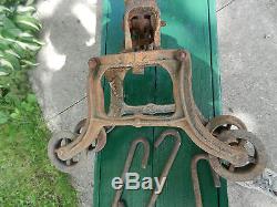 Signed King 1887 Cast Iron Barn Hay Carrier Tackle Trolley Pulley On Beam