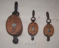 Set of 3 Vintage BOSTON LOCKPORT CO. Block and Tackle Pulley's Nautical Decor