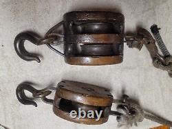 Set of two Antique Iron and Wood Ship Pulleys