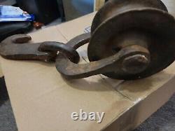 Sold Vintage Unsigned Metal Block Pulley with Iron Hook 16 inches
