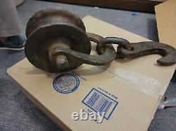 Sold Vintage Unsigned Metal Block Pulley with Iron Hook 16 inches