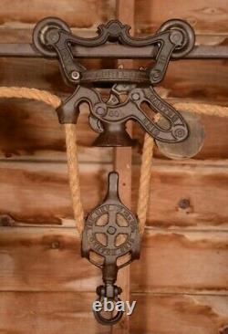 TWIN Vintage 1887 Ney Hay Barn Trolley Carrier Farm Wood Pulley Tool with Track