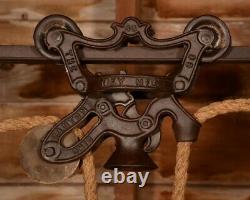 TWIN Vintage 1887 Ney Hay Barn Trolley Carrier Farm Wood Pulley Tool with Track