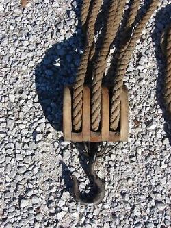 Triple/Double Wood Pulleys & 152 ft 1 inch Vintage Rope