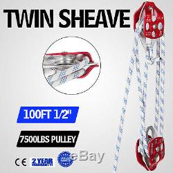 Twin Sheave Block and Tackle 7500Lb Pulley System Outdoor Rigging Rope Hauling