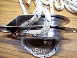 Twin sheave block and tackle 5721Lb pulley system 66 feet 3/8 Double Braid Rope