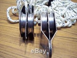 Twin sheave block and tackle 5721Lb pulley system 66 feet 3/8 Double Braid Rope