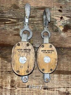 Two Crosby-Western 21-4 22-4 Block Pulleys With Latch Nice Used Condition