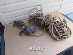 VINTAGE Block and Tackle PAIR Double and Single blocks 5 + 75 rope NICE RIG
