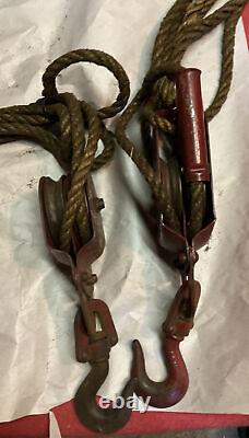 VTG Sears Red Double Pulley With Guide -block & Tackle, 13 long Lot Of 2