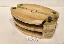 Very Rare Whaling Ship Double Pulley Block Bone Mid 19th Century Great Patina