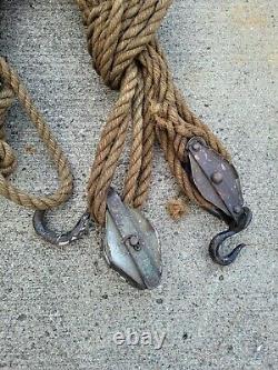 Vintage #4 Star Block & Tackle Pulley with 100' Plus Rope Rustic Farm Primitive