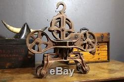 Vintage Antique Boomer Cast Iron Hay Trolley Barn Pulley Industrial Lighting