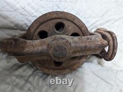 Vintage Antique Cast Iron 4 Wheel Double Block & Tackle Pulley Free Shipping