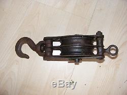 Vintage Antique Cast Iron Pulley Block And Tackle, Double Channels
