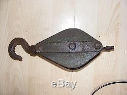 Vintage Antique Cast Iron Pulley Block And Tackle, Double Channels