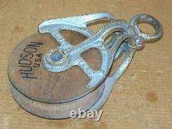 Vintage Antique HUDSON Cast Iron Hay Trolley Carrier Barn Rope Pulley Steampunk