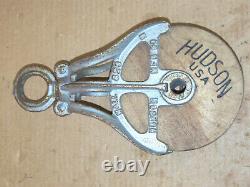Vintage Antique HUDSON Cast Iron Hay Trolley Carrier Barn Rope Pulley Steampunk