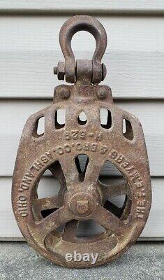 Vintage Antique MYERS Cast Iron Hay Trolley Carrier Barn Rope Drop Pulley Farm