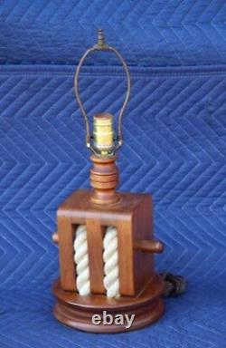 Vintage Block & Tackle Pulley Nautical Solid Wood & Rope Lamp