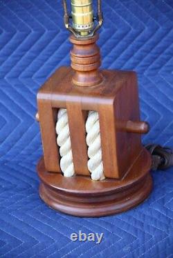 Vintage Block & Tackle Pulley Nautical Solid Wood & Rope Lamp