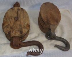Vintage Block & Tackle Wood Pulleys 1 Double 1 Single For 3/4 Rope I Believe
