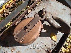 Vintage Block and Tackle Single Pulley Wood and Iron Barn Hook