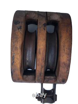Vintage Boston & Lockport Co. 10 Double Wheel Pulley Block & Tackle