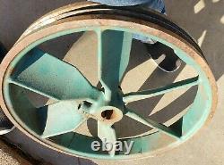 Vintage Cast Iron Compressor Double Pulley Angled Spokes Industrial Farm Tool