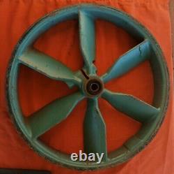 Vintage Cast Iron Compressor Double Pulley Angled Spokes Industrial Farm Tool