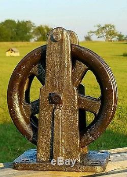 Vintage Cast Iron Double Pulley Art Deco Barn Pulley Industrial 1800's Very Rare