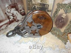Vintage Cast Iron Double Star Starline Big Barn Pulley 7''wheel Farm Rustic Tool