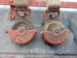 Vintage Cast Iron F E Myers Stayon Barn Door Rollers Trolley Pulley Wheels Track