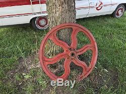 Vintage Cast Iron Flat Belt Pulley Flywheel Steampunk 33 x 3 Heavy 100 pounds