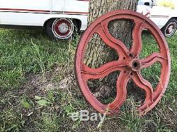 Vintage Cast Iron Flat Belt Pulley Flywheel Steampunk 33 x 3 Heavy 100 pounds
