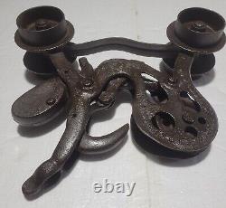 Vintage Cast Iron JA Cross DBL Beam Hay Trolley Barn Pulley Tool (Pat 1876)
