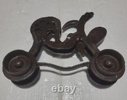 Vintage Cast Iron JA Cross DBL Beam Hay Trolley Barn Pulley Tool (Pat 1876)