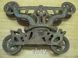 Vintage Cast Iron Peerless H. H. F. Co Farm Barn Pulley Hay Trolley Carrier