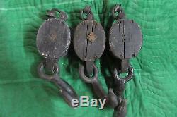 Vintage Cast Iron & Wood Block and Tackle (3)