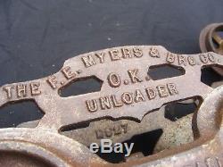 Vintage F. E. Myers OK Hay Trolley Unloader with Orig Pulley Old Dairy Farm Decor