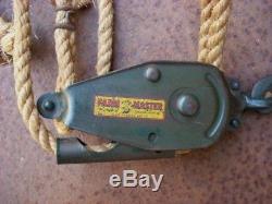 Vintage FARM MASTER Barn Block &Tackle Double Pulley System & Rope Original