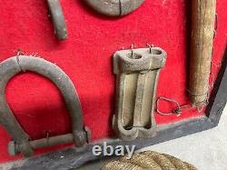 Vintage Farm Barn Tool display with pully hooks trap ect