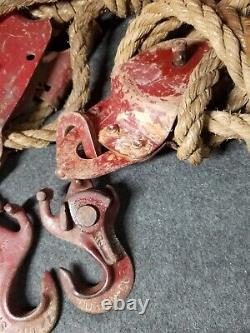 Vintage Farm Tools Double Pulley System And Rope