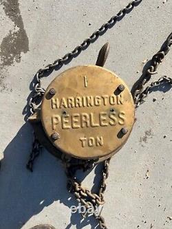 Vintage Harrington Peerless 1 Ton Chain Hoist with 2 Chains & Large Hook USA